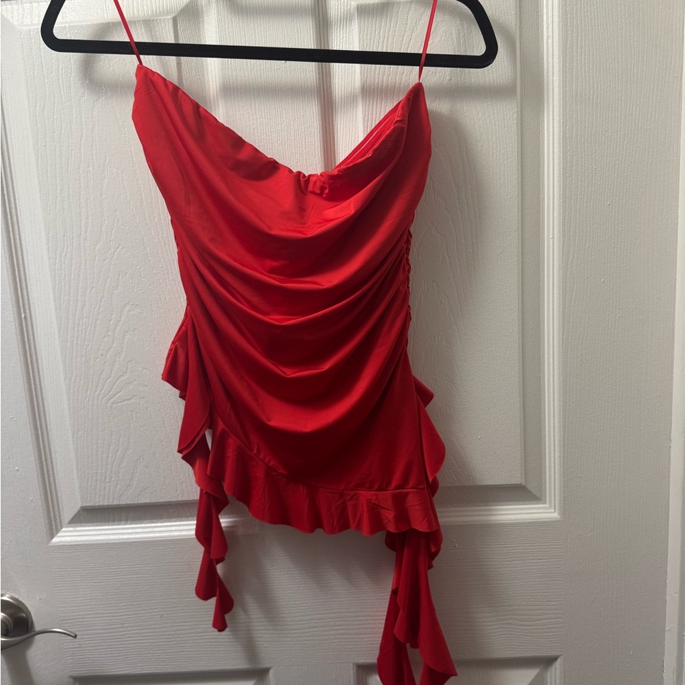 Red Draped Sleeveless Top
